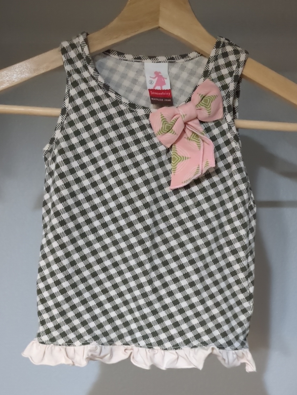 Matilda Jane Black-and-White Gingham Tank with Pink Bow